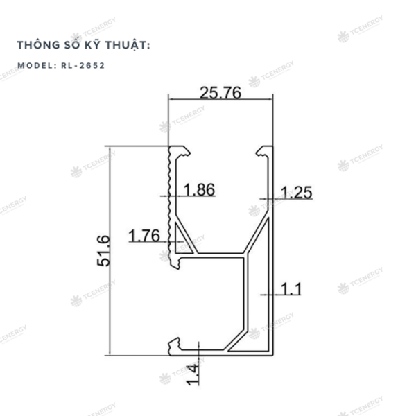 Thanh Rail Nhôm Pin Năng Lượng Mặt Trời 26×50 Dài 4.2m - Hình ảnh 2