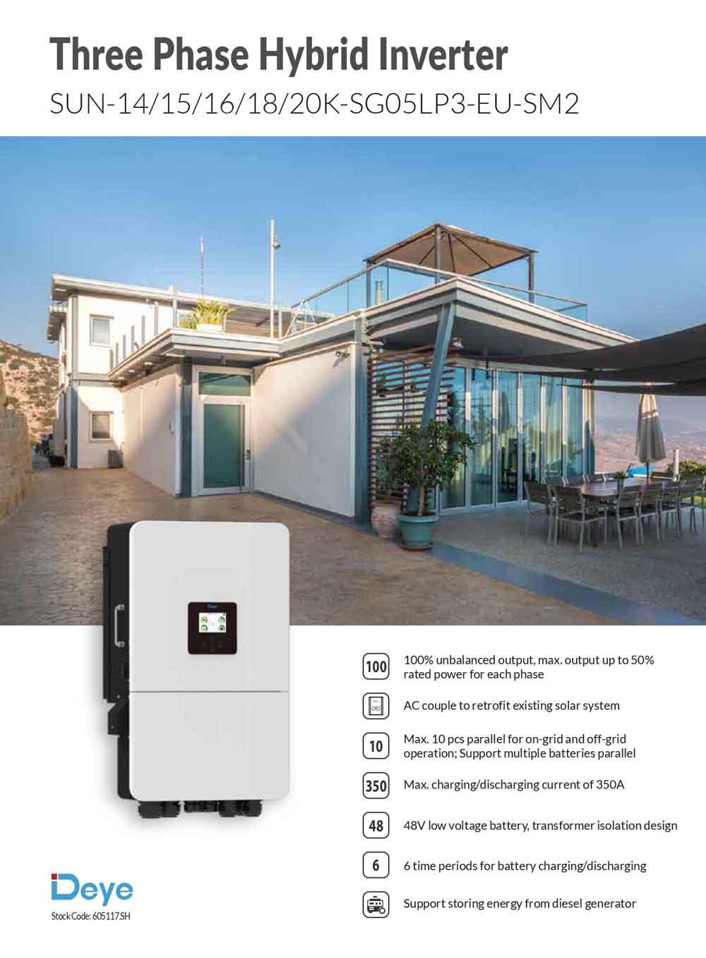 Datasheet Biến Tần Inverter Deye 20KW 3 Phase Hybrid – SUN-20K-SG05LP3-EU-SM2 trang 1