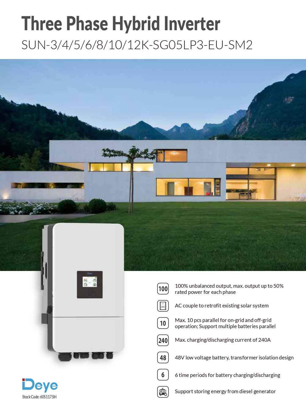 Datasheet Biến Tần Inverter Deye 12KW 3 Phase Hybrid – SUN-12K-SG05LP3-EU-SM2 trang 1