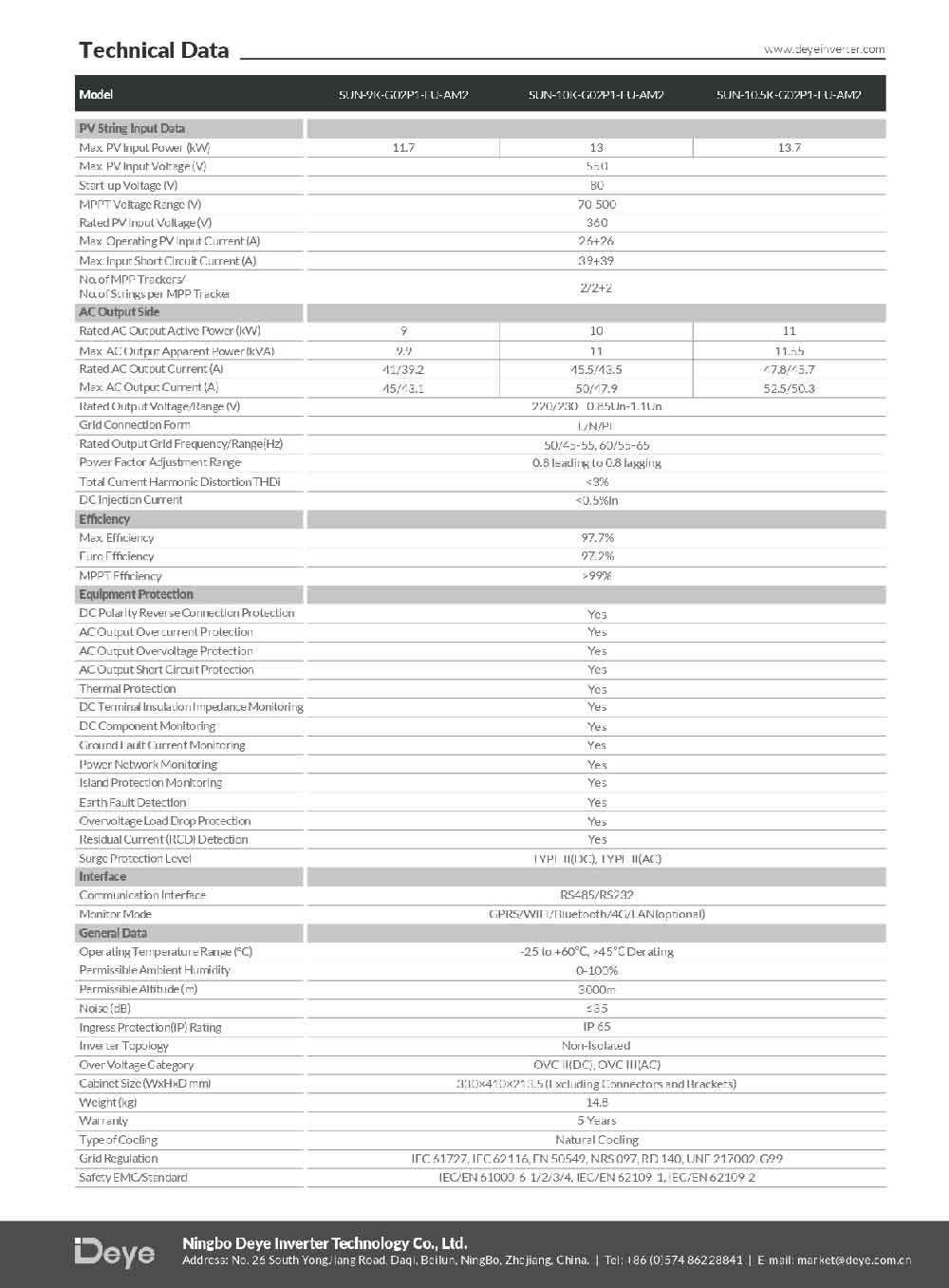 Datasheet Biến Tần Inverter 1 Pha Hòa Lưới Bám Tải Deye 10KW SUN-10K-G02P1-EU-AM2 - Ảnh 2