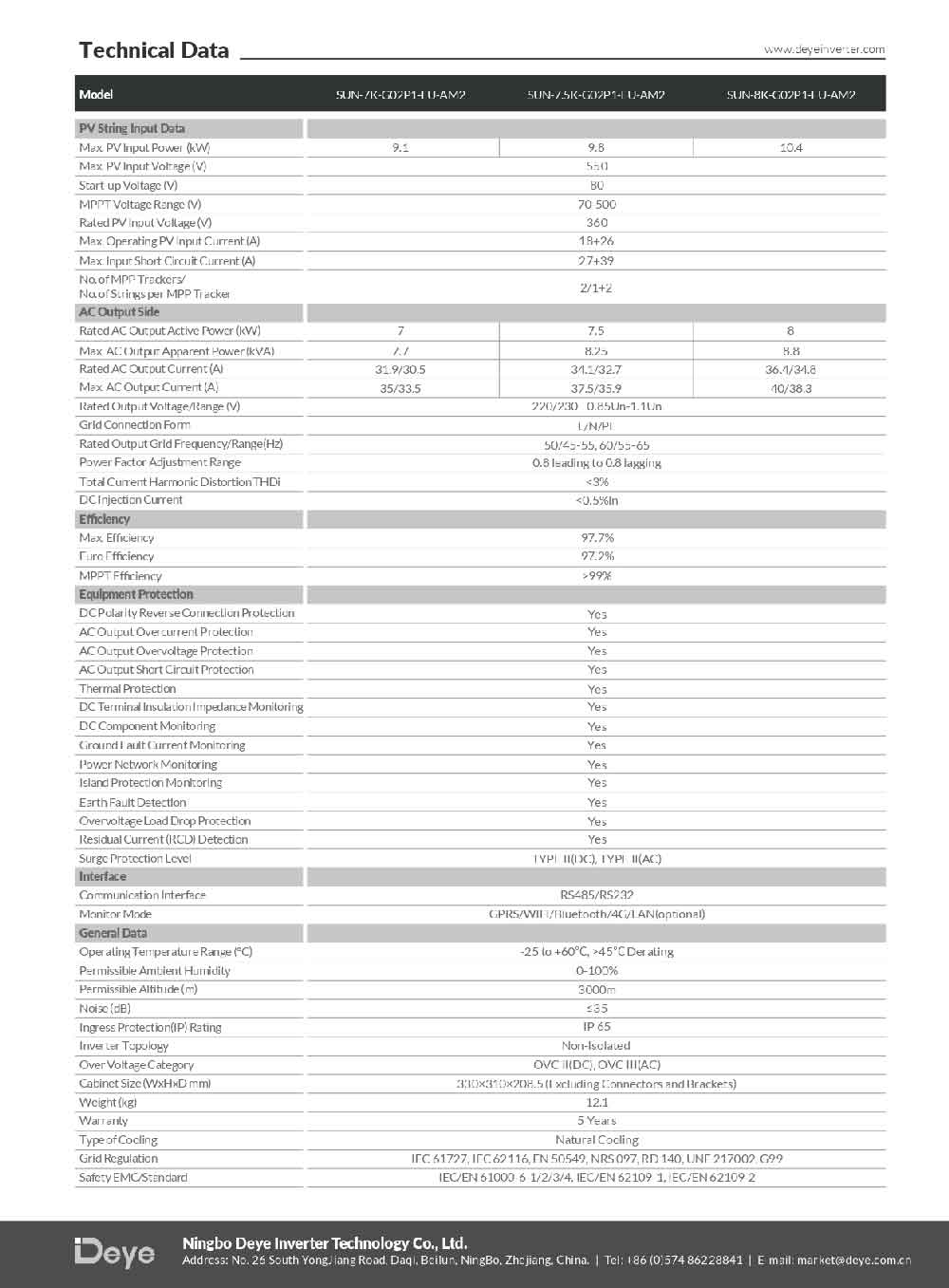 Datasheet Biến Tần Inverter 1 Pha Hòa Lưới Bám Tải Deye 8KW SUN-8K-G02P1-EU-AM2 - Ảnh 2