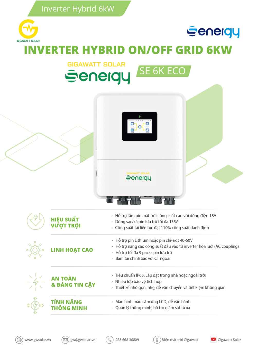 Datasheet Biến Tần Inverter Hybrid Senergy 6K ECO 6kW On/Off Grid - Ảnh 1