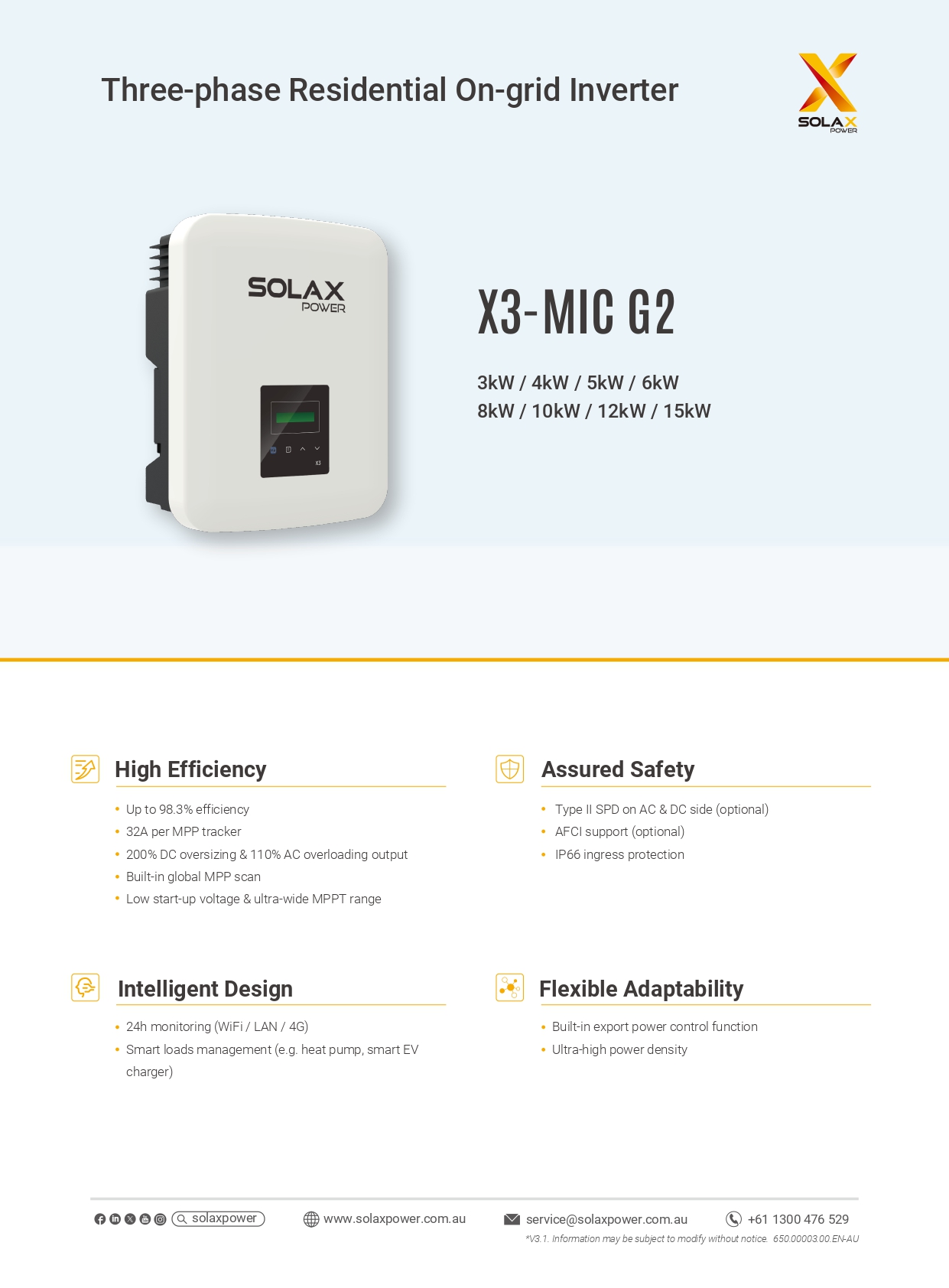 solax x3 mic g2 datasheet en au cec page 0001